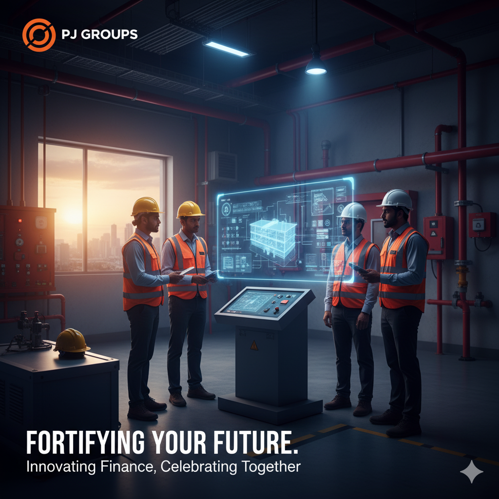 Safety team inspecting fire suppression system